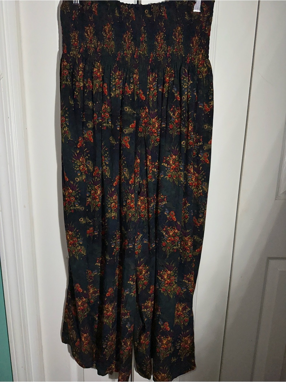 Natural Life Wide Leg Palazzo Pants M Floral/ Peacock Feather print Blue    AA24